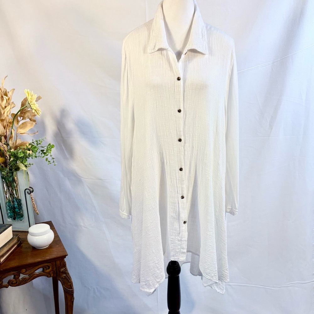 XCVI Cotton Gauze Rayon Contrast Hi Low Tunic Top Size XL💚 - Picture 11 of 11